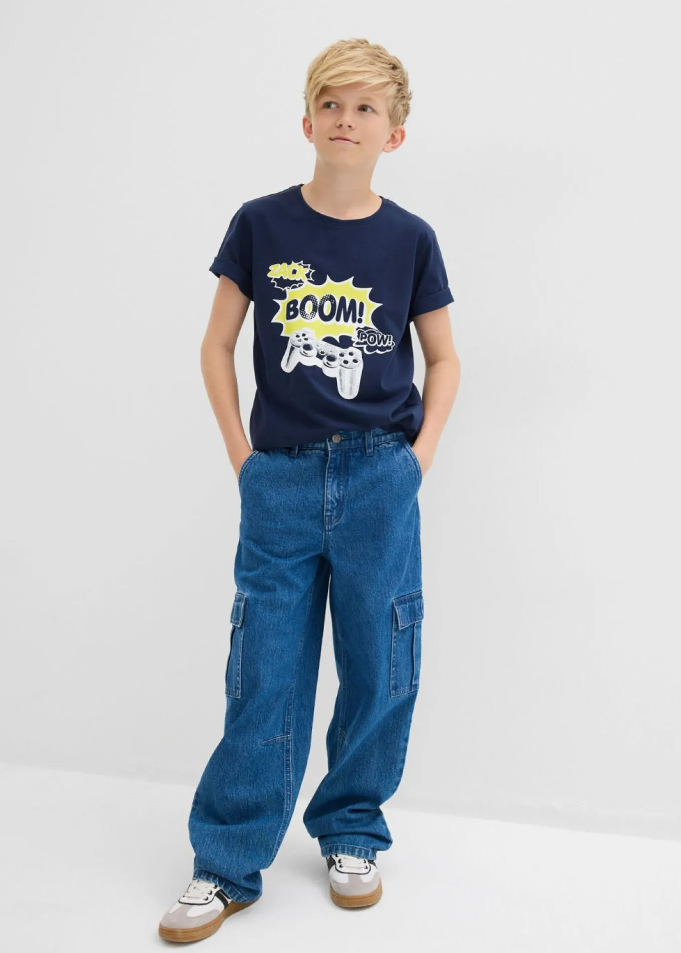 Vaqueros cargo, loose fit, con cintura ajustable, straight