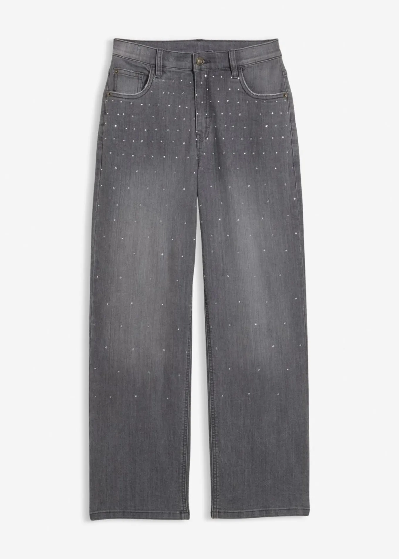 Vaqueros con perneras anchas, piedras brillantes y talle medio