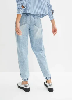 Vaqueros con talle medio, cinturilla cómoda y corte barrel