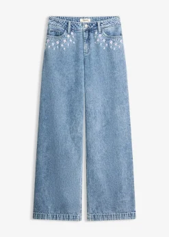 Vaqueros de algodón con talle medio y perneras anchas