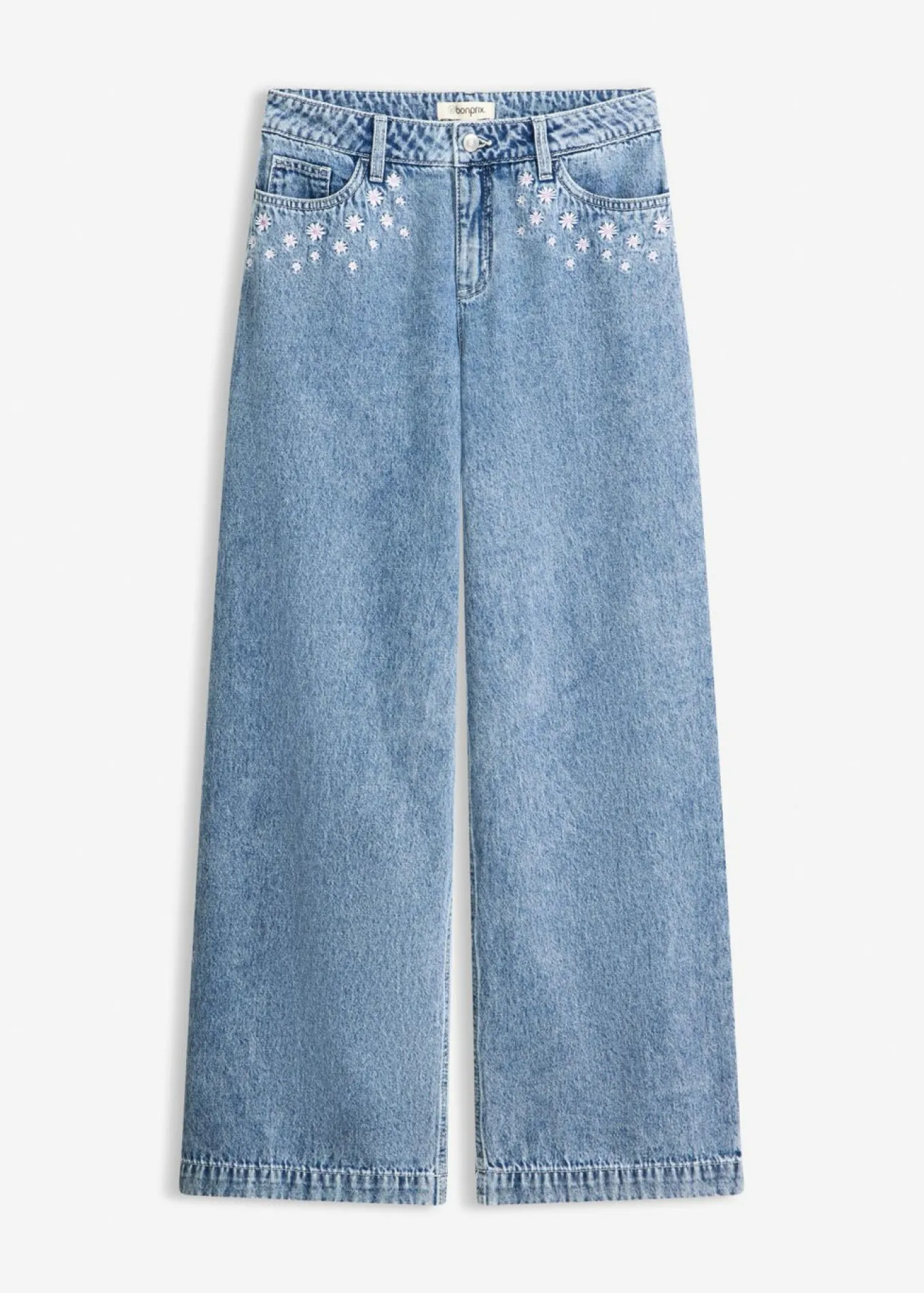 Vaqueros de algodón con talle medio y perneras anchas