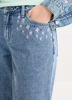 Vaqueros de algodón con talle medio y perneras anchas