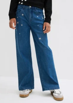 Vaqueros de niña con bordado, wide leg