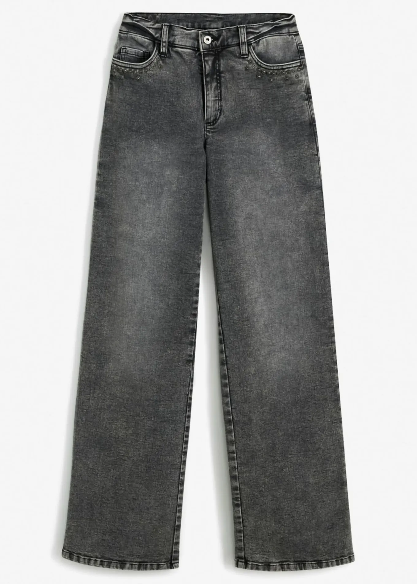 Vaqueros de pernera ancha, high waist, con tachuelas
