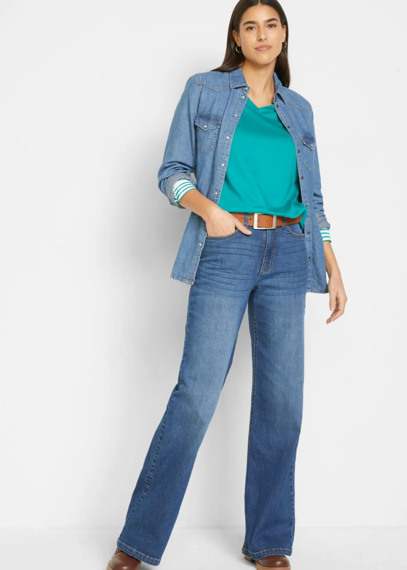 Vaqueros de pernera ancha, high waist, de algodón orgánico