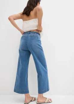 Vaqueros de pernera ancha, high waist, cintura cómoda y cropped