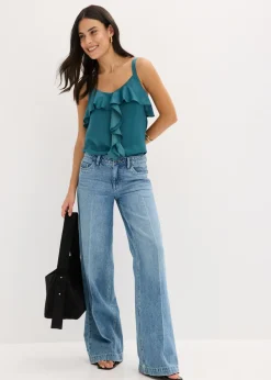 Vaqueros de pernera ancha, mid waist, largo completo y low stretch