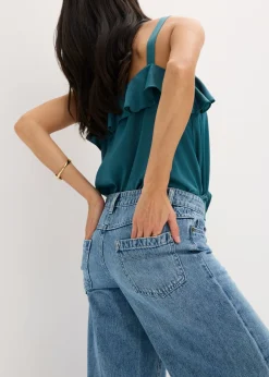 Vaqueros de pernera ancha, mid waist, largo completo y low stretch