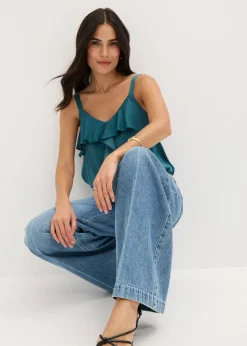 Vaqueros de pernera ancha, mid waist, largo completo y low stretch