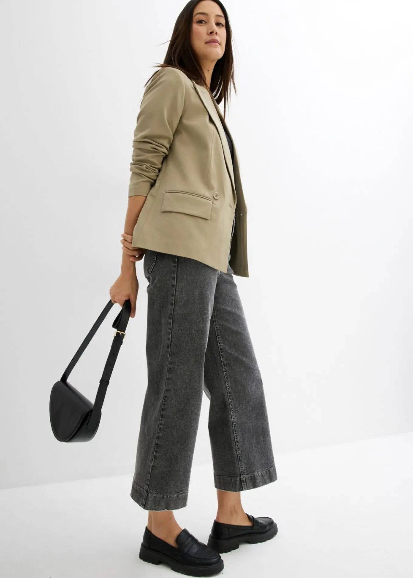Vaqueros de pernera ancha, high waist, cropped