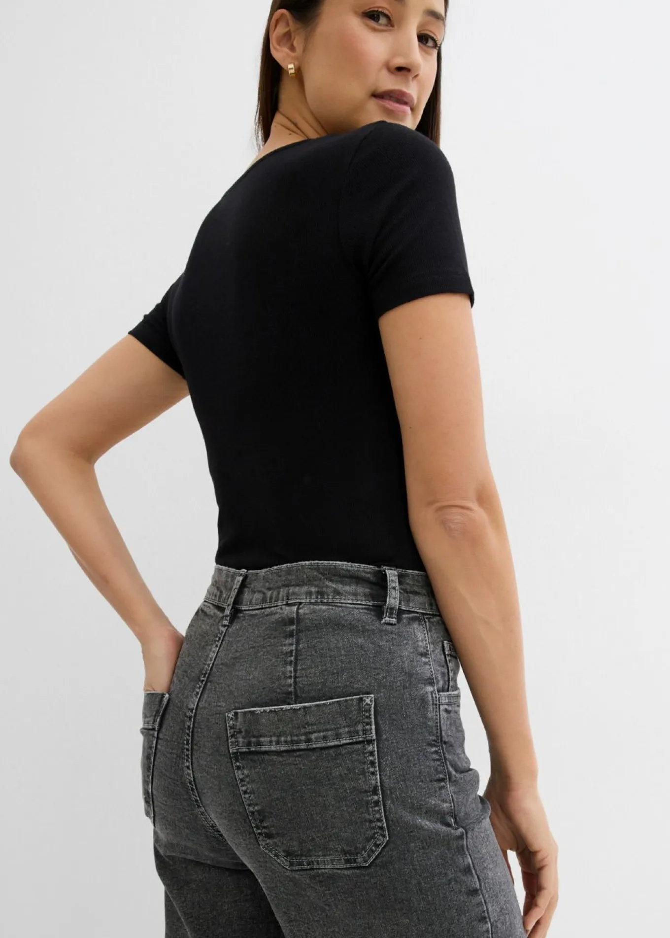 Vaqueros de pernera ancha, high waist, cropped