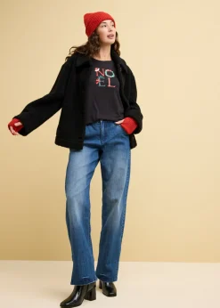 Vaqueros de pernera ancha, high waist, cintura cómoda