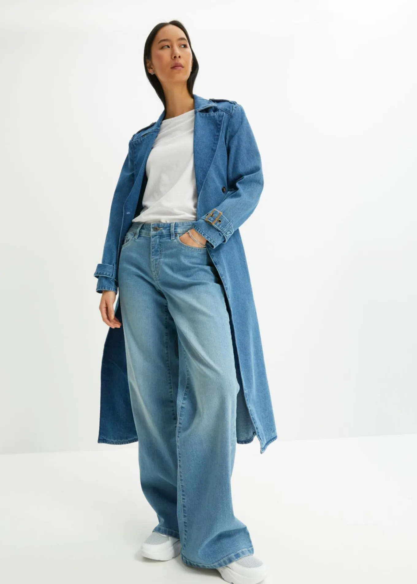 Vaqueros de pernera ancha, mid waist, elástico