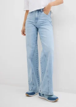 Vaqueros de pernera ancha, high waist, low stretch