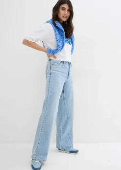 Vaqueros de pernera ancha, high waist, low stretch