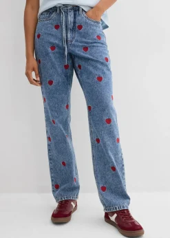 Vaqueros loose, straight, high waist, de algodón