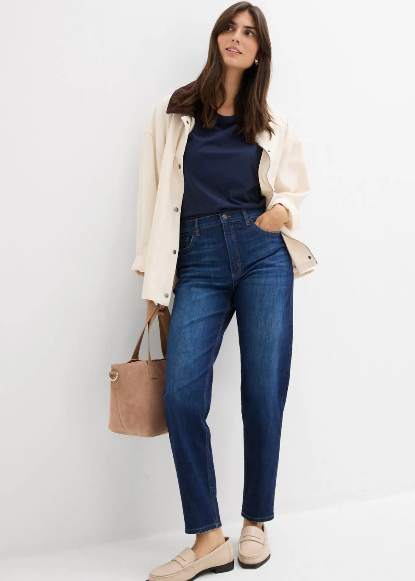 Vaqueros mom, high waist, cropped
