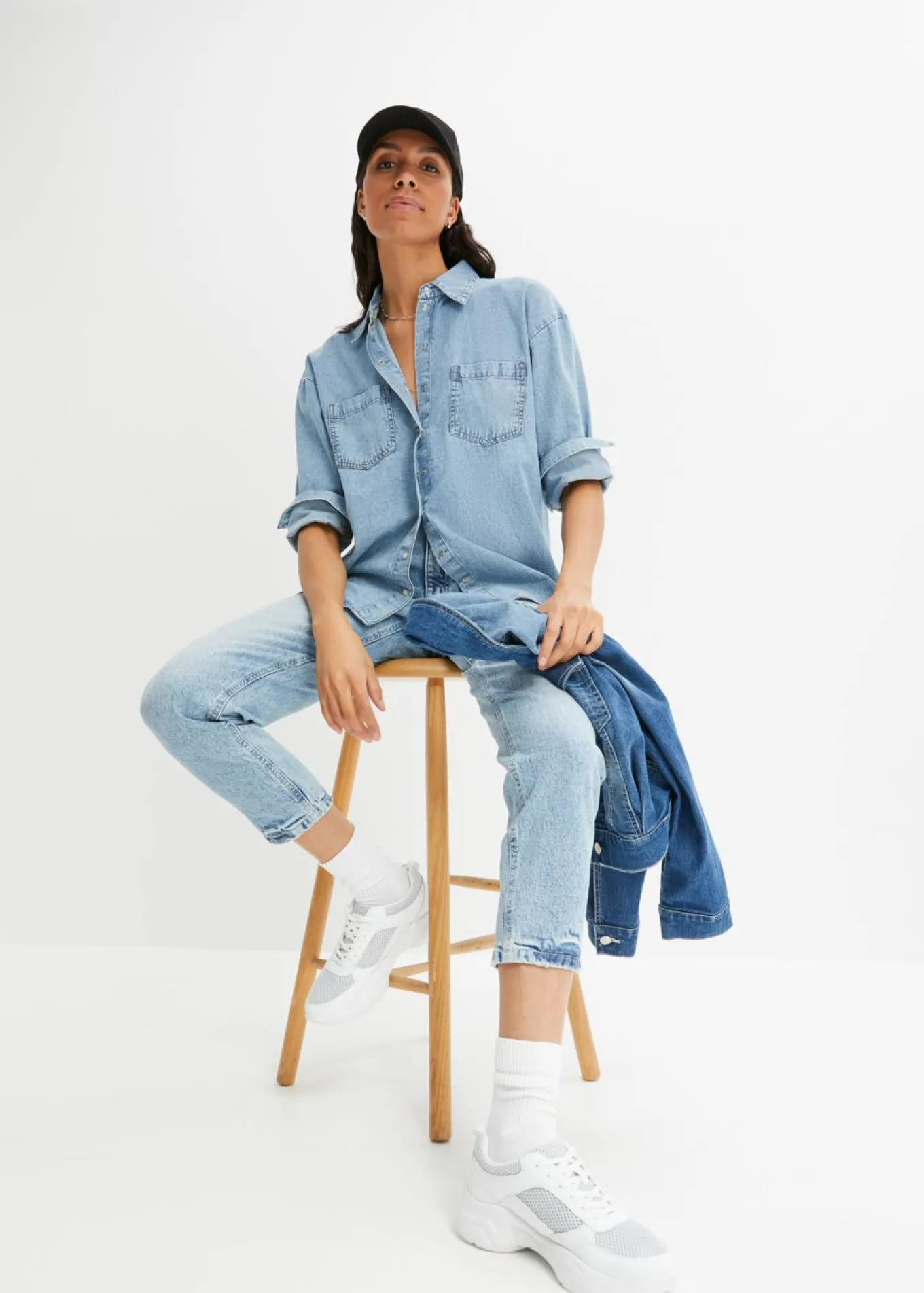 Vaqueros mom, high waist, low stretch, cropped