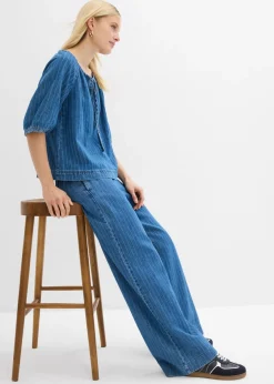Vaqueros pull on, wide leg en algodón