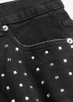 Vaqueros rectos de talle medio con aplicación de piedras brillantes