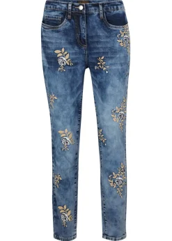 Vaqueros slim fit, con bordado de flores