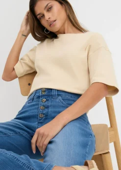 Vaqueros straight, high waist, elásticos