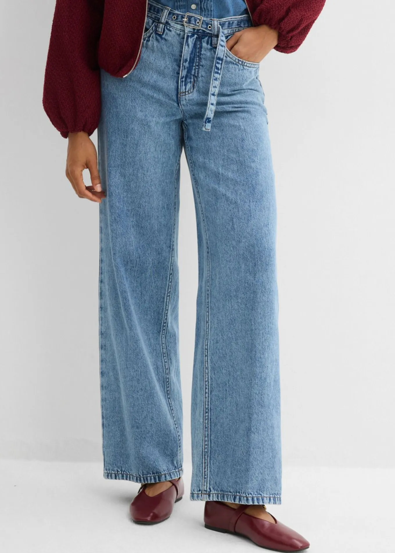 Vaqueros straight, loose, mid waist, de algodón