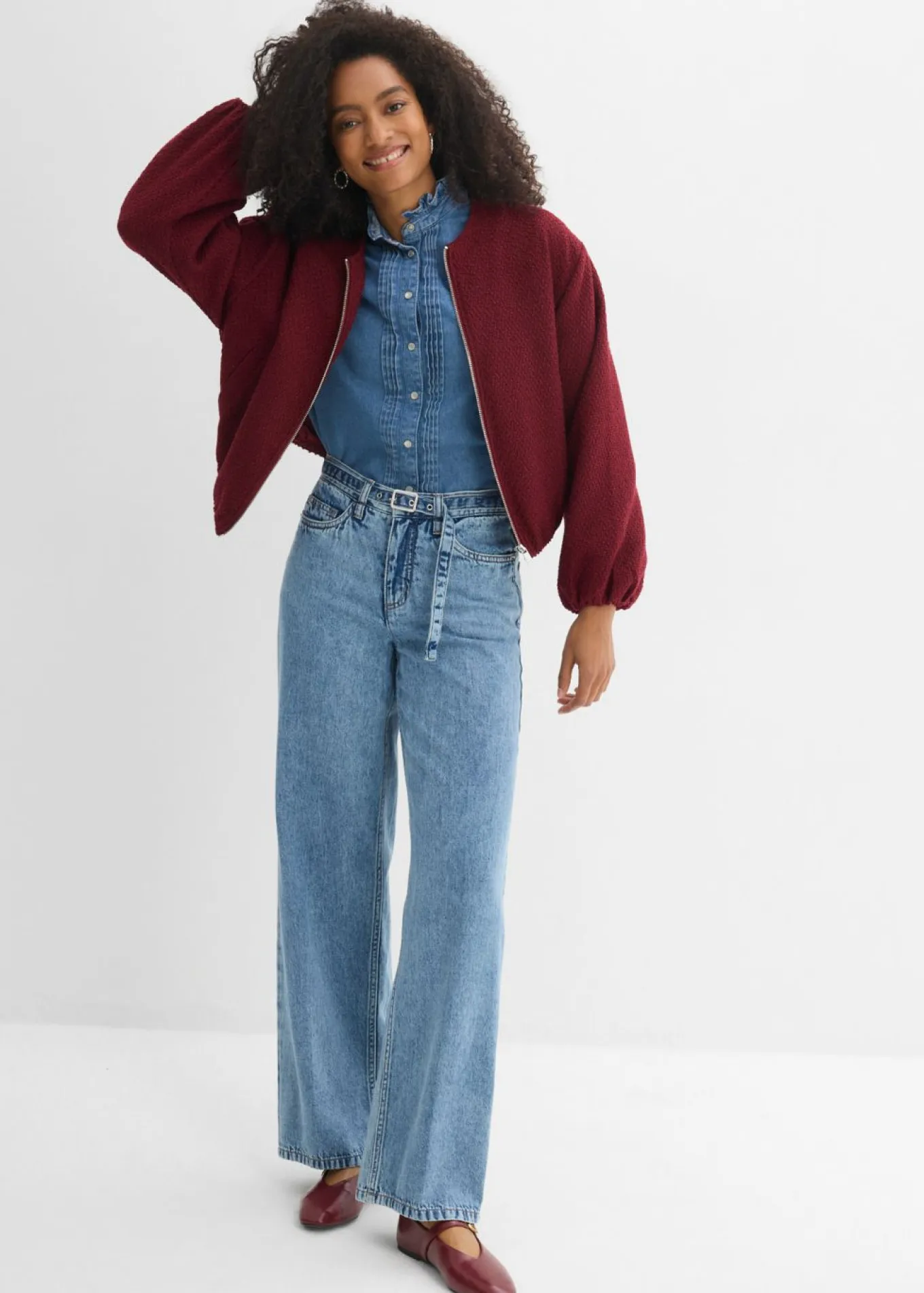 Vaqueros straight, loose, mid waist, de algodón