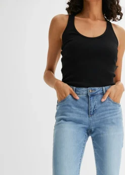 Vaqueros straight, mid waist, elásticos
