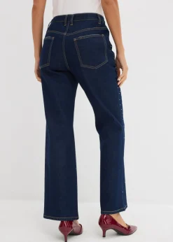 Vaqueros straight, mid waist, con piedras brillantes