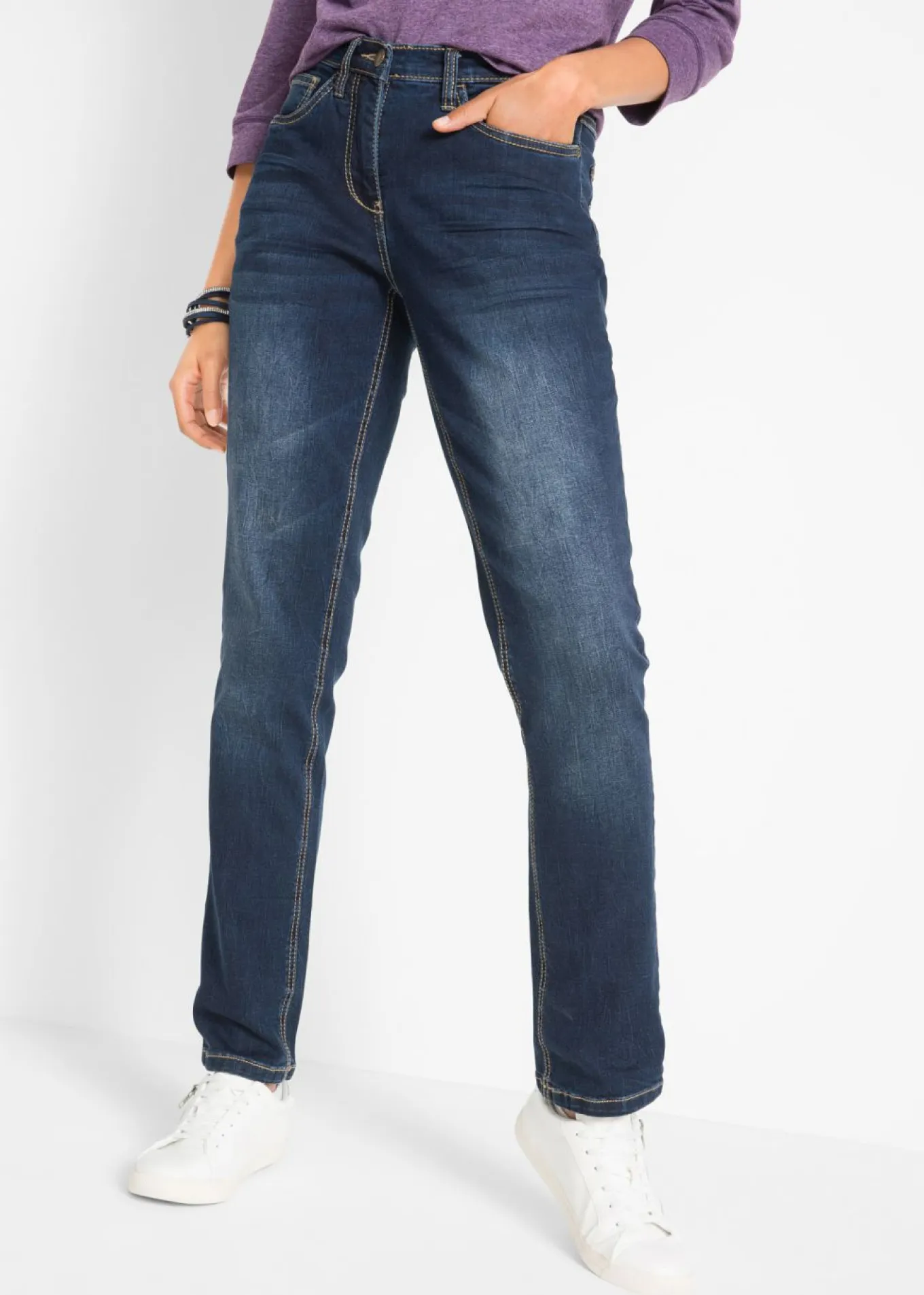 Vaqueros straight, mid waist, elásticos