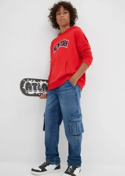 Vaqueros térmicos tipo cargo loose fit, con forro de punto y corte tapered