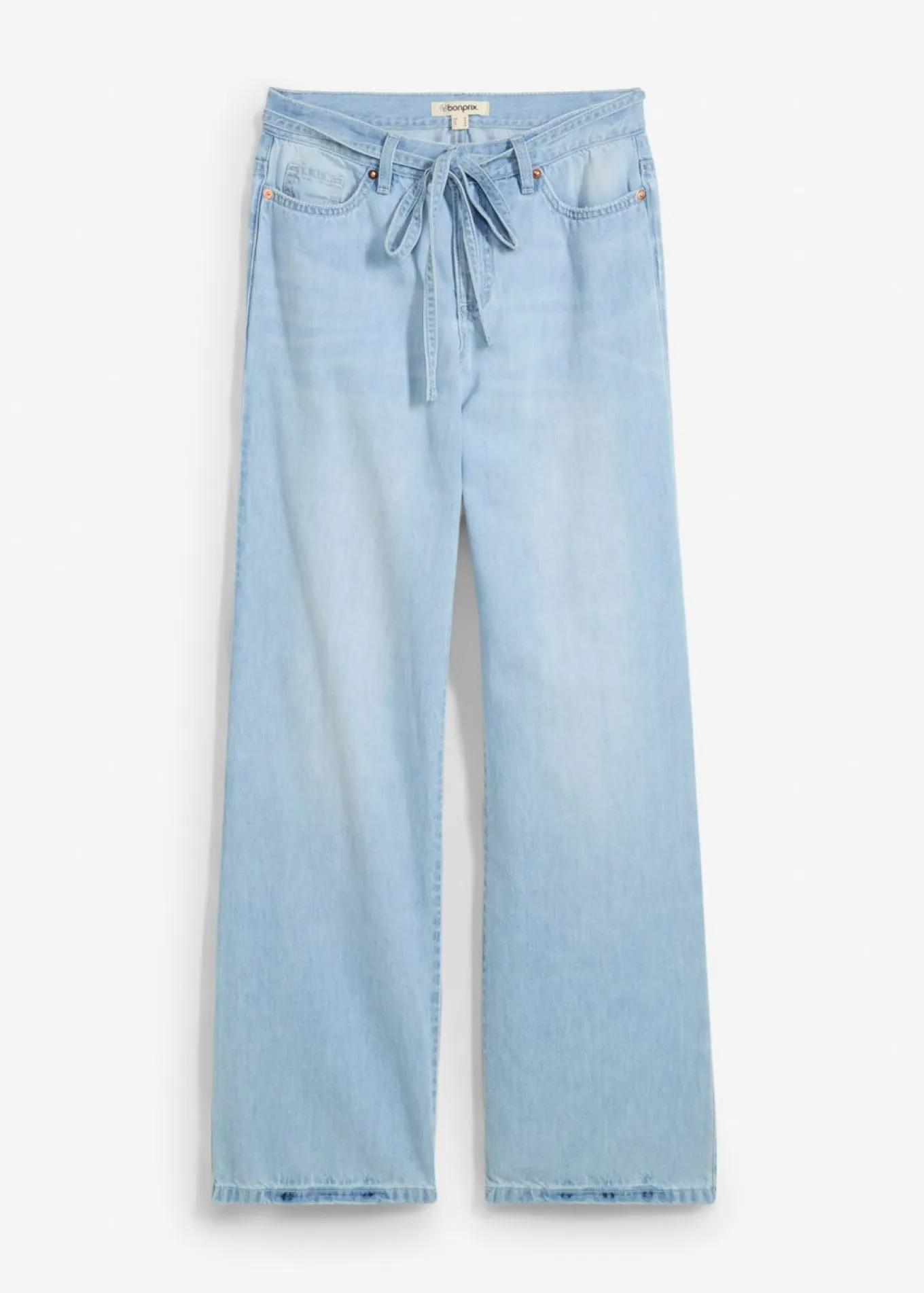 Vaqueros wide leg, mid waist, con cinturón