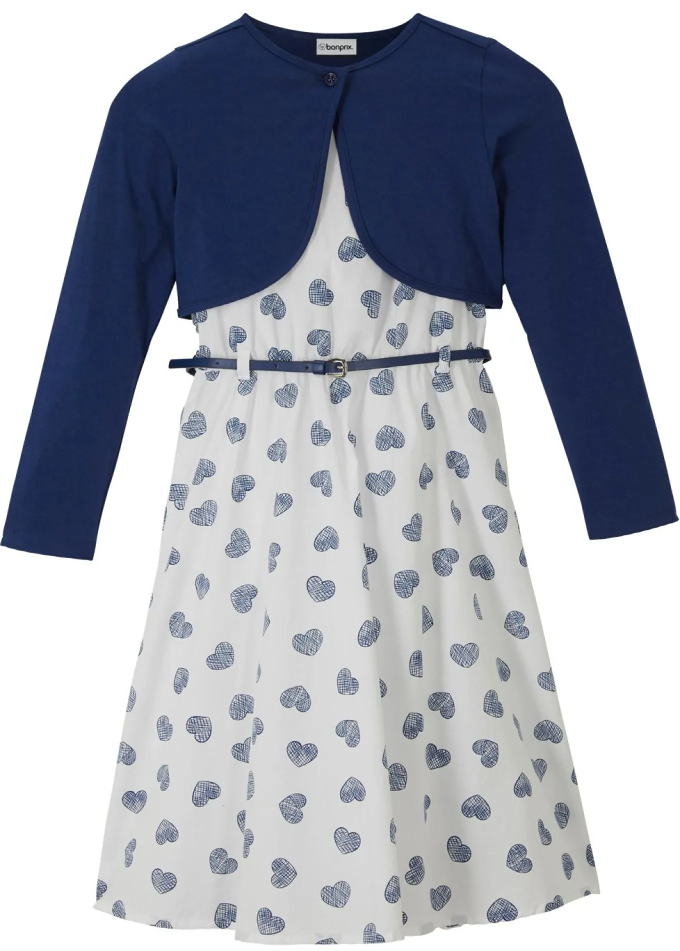 Vestido + bolero + cinturón (3 piezas)