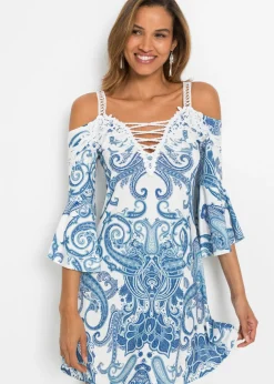 Vestido acampanado con escote bañera