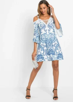 Vestido acampanado con escote bañera