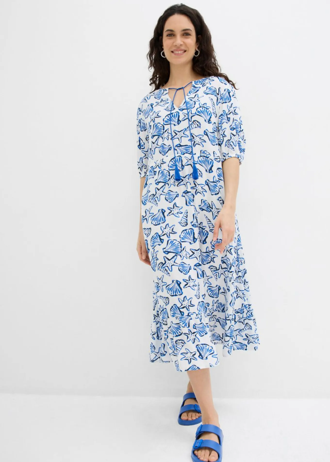 Vestido ancho de viscosa arrugada