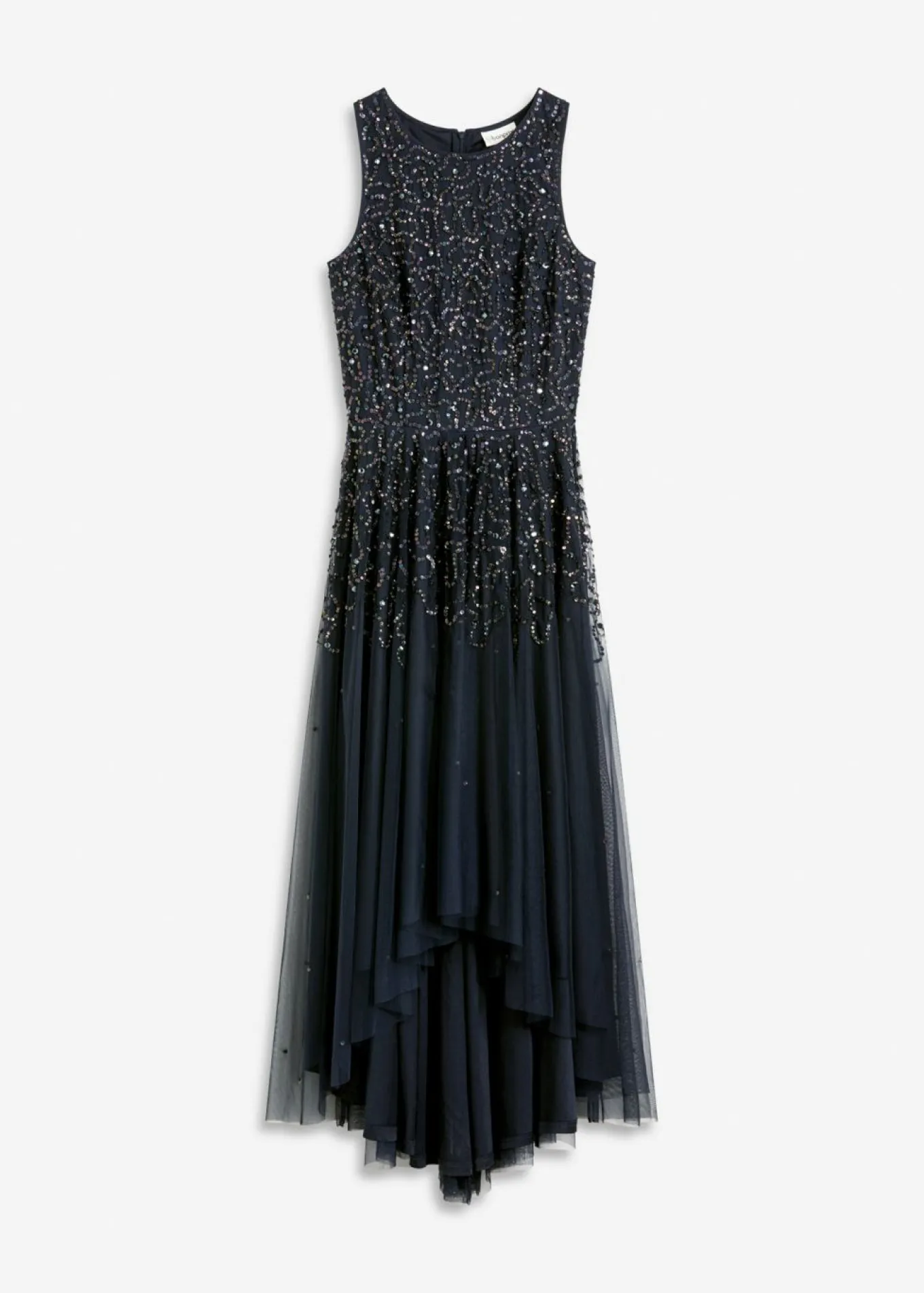 Vestido asimétrico con bordado de lentejuelas