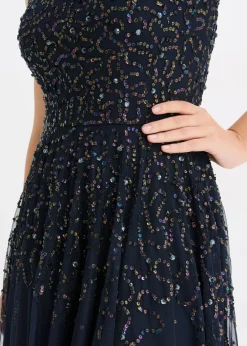 Vestido asimétrico con bordado de lentejuelas