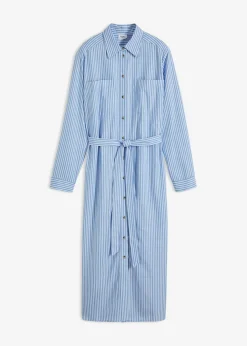 Vestido camisero a rayas con cordón