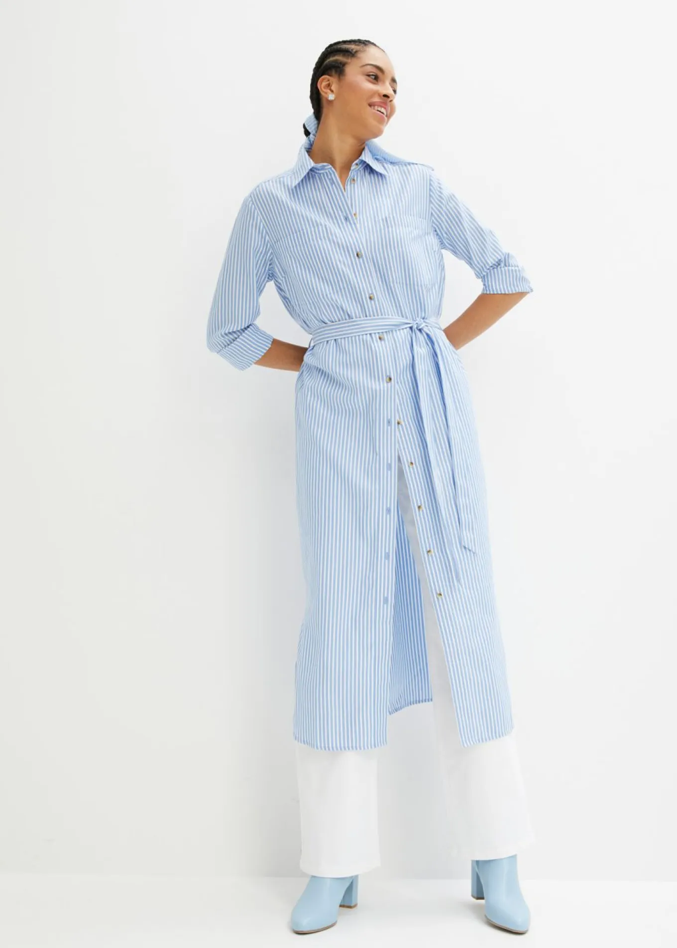 Vestido camisero a rayas con cordón