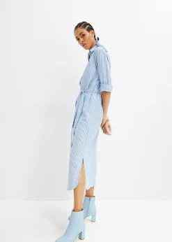 Vestido camisero a rayas con cordón