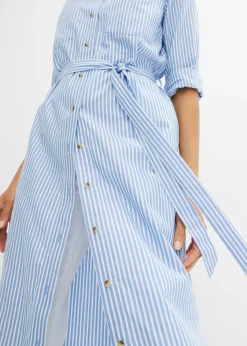 Vestido camisero a rayas con cordón