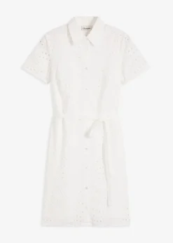 Vestido camisero con bordado calado