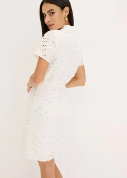 Vestido camisero con bordado calado