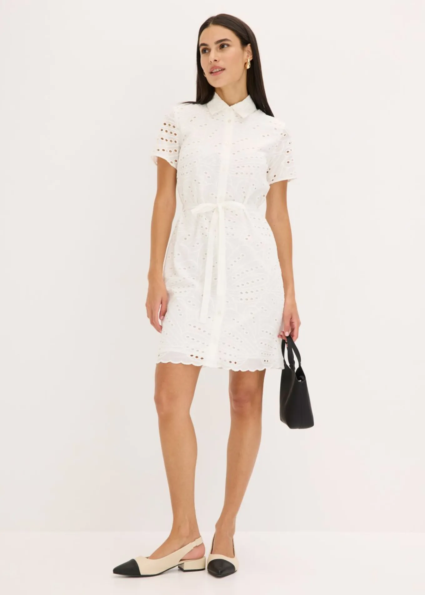 Vestido camisero con bordado calado
