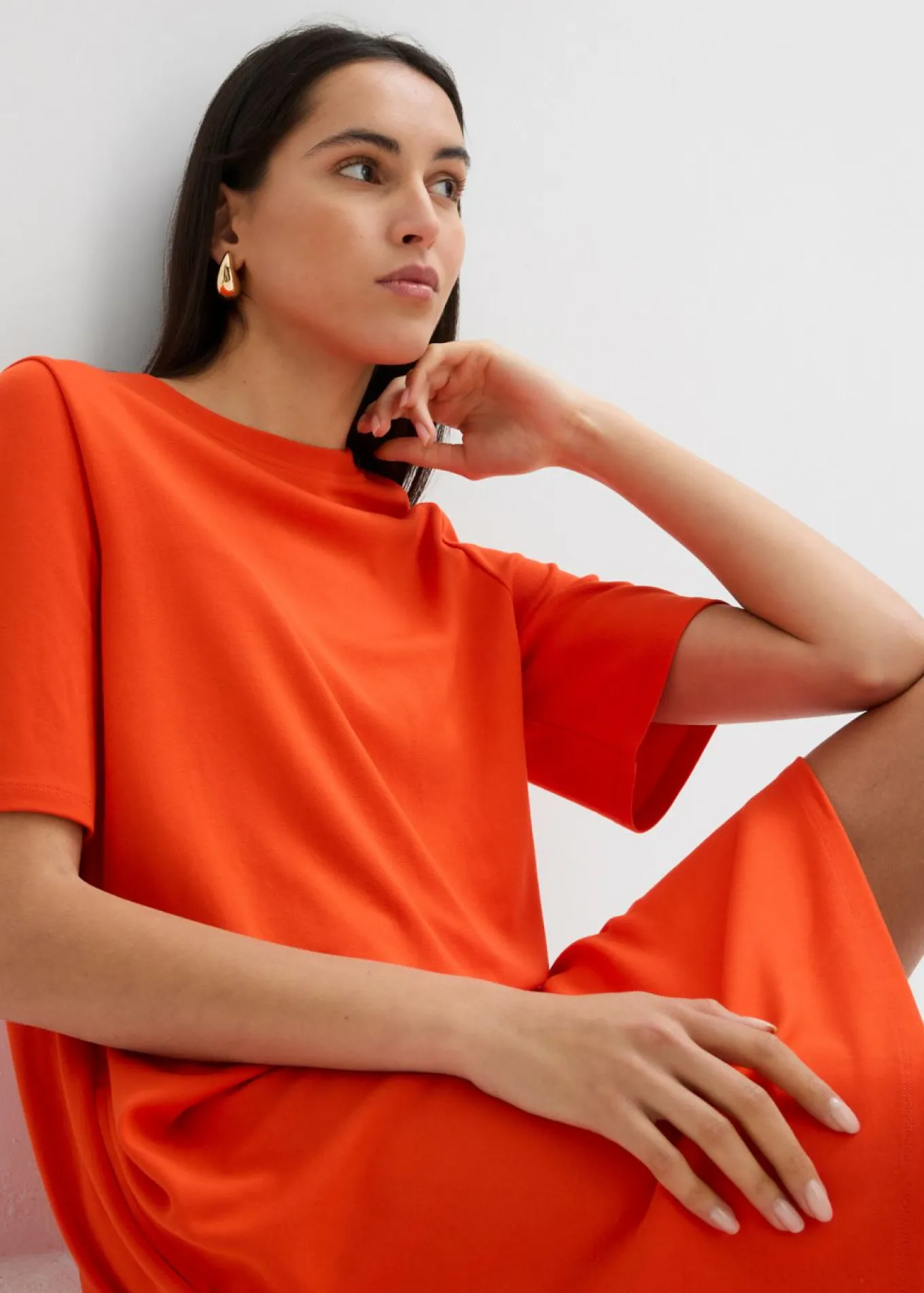 Vestido camisero con corte en A en mezcla de viscosa