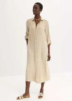 Vestido camisero con encaje en escalera