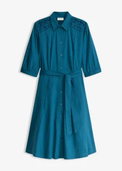 Vestido camisero con encaje y cordón