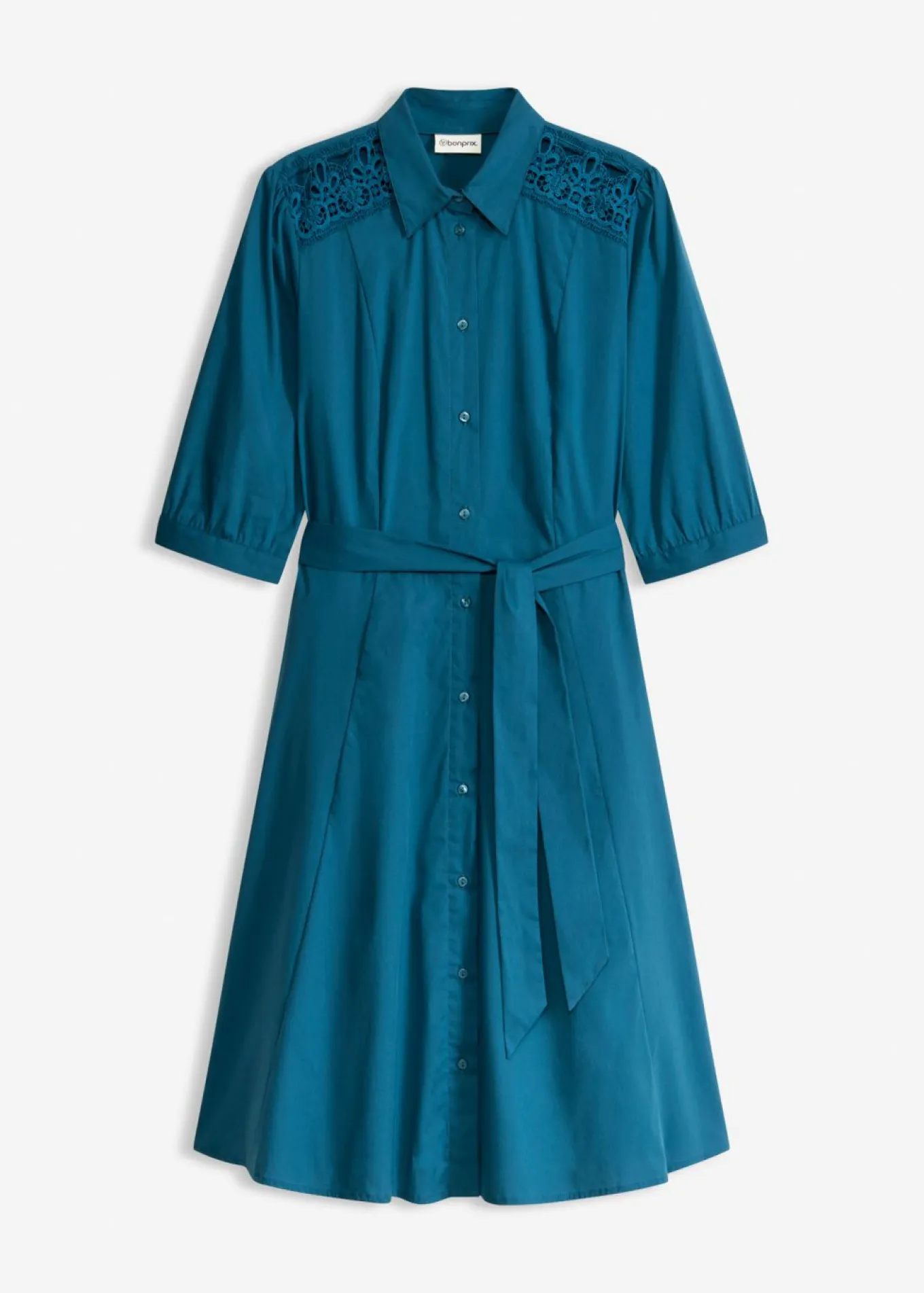 Vestido camisero con encaje y cordón